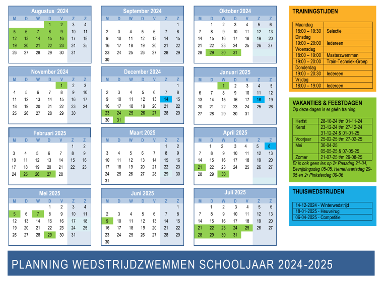 Planning wedstrijdzwemmen 2024-2025 Zwemclub Zeist